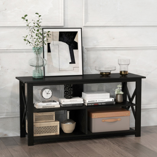 Rustic 3-Tier TV Stand with Open Shelves and Cable Management - Image 20