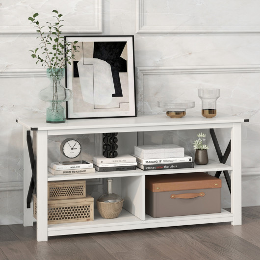 Rustic 3-Tier TV Stand with Open Shelves and Cable Management - Image 23
