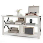 Rustic 3-Tier TV Stand with Open Shelves and Cable Management