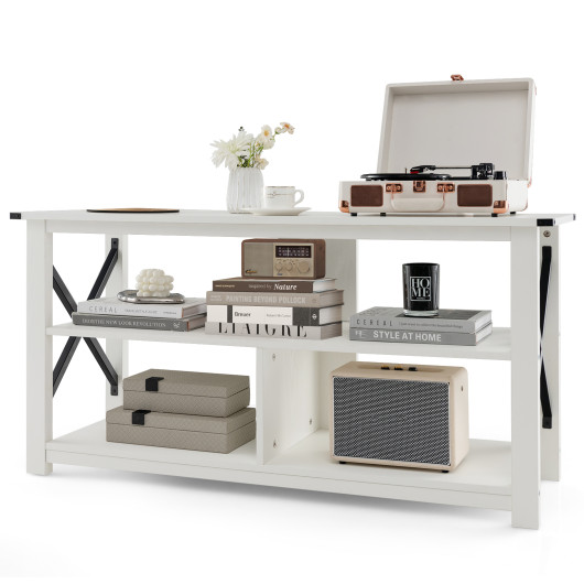 Rustic 3-Tier TV Stand with Open Shelves and Cable Management - Image 25