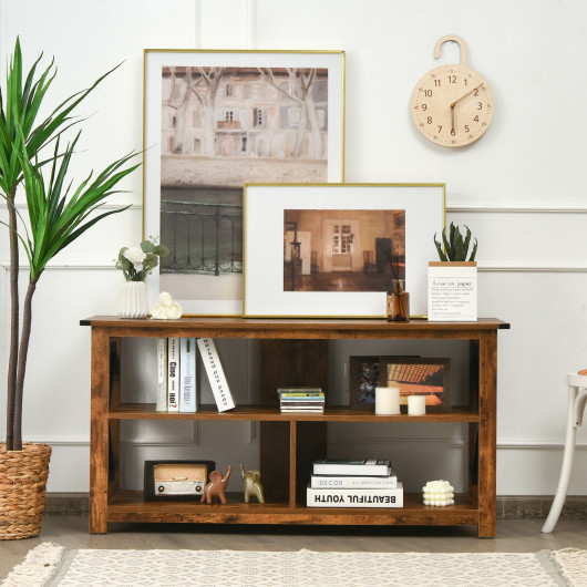 Rustic 3-Tier TV Stand with Open Shelves and Cable Management - Image 8