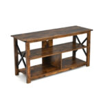 Rustic 3-Tier TV Stand with Open Shelves and Cable Management