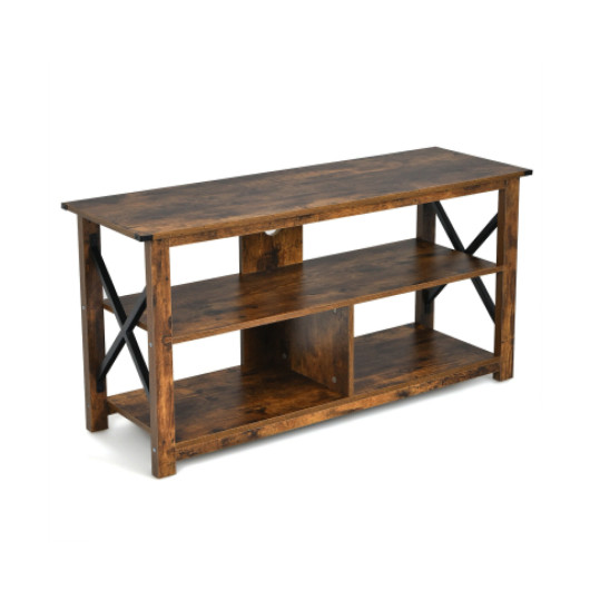 Rustic 3-Tier TV Stand with Open Shelves and Cable Management - Image 10