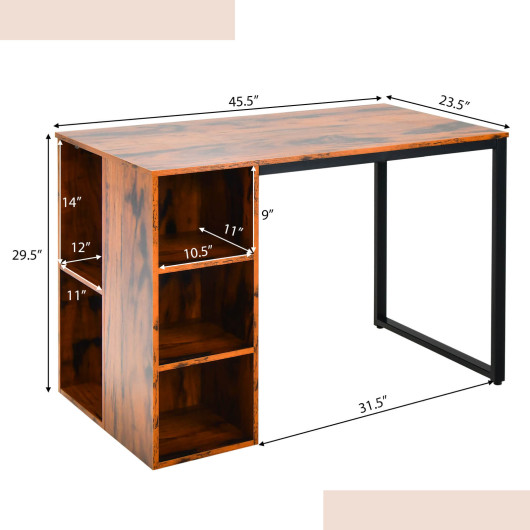 Rustic Brown Computer Desk with Shelves and Metal Frame - Image 11