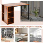 Rustic Brown Computer Desk with Shelves and Metal Frame