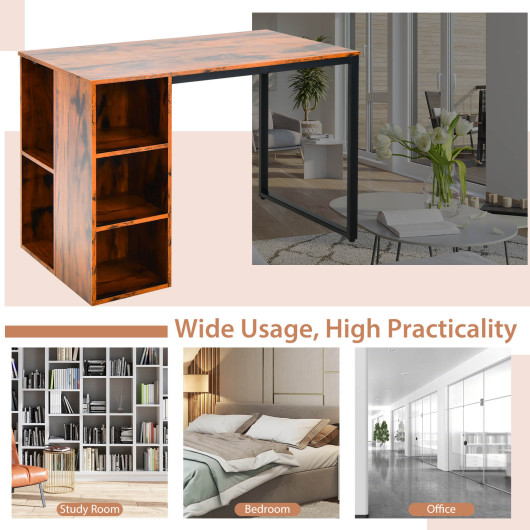 Rustic Brown Computer Desk with Shelves and Metal Frame - Image 12