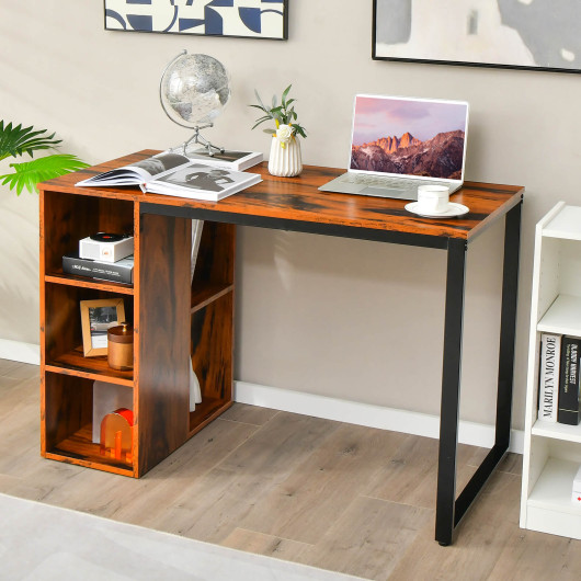 Rustic Brown Computer Desk with Shelves and Metal Frame - Image 13