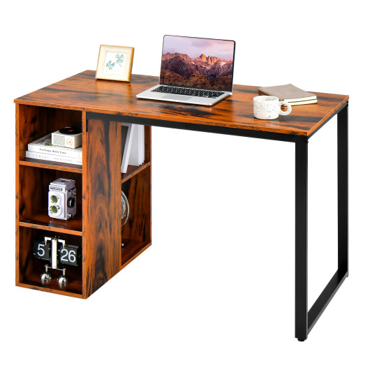 Rustic Brown Computer Desk with Shelves and Metal Frame - Image 14