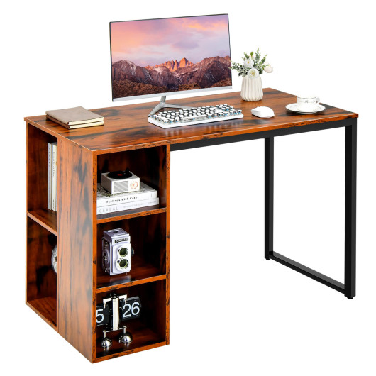 Rustic Brown Computer Desk with Shelves and Metal Frame - Image 8