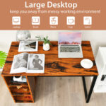 Rustic Brown Computer Desk with Shelves and Metal Frame