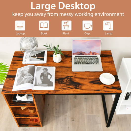 Rustic Brown Computer Desk with Shelves and Metal Frame - Image 10