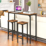 Rustic Industrial Bar Table and Stools Set Space-Saving (3pcs)