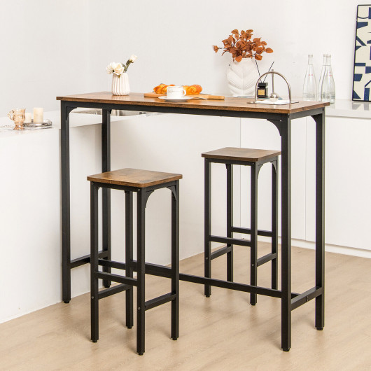 Rustic Industrial Bar Table and Stools Set Space-Saving (3pcs) - Image 2