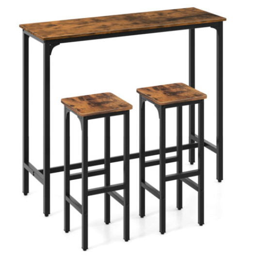 Rustic Industrial Bar Table and Stools Set Space-Saving (3pcs) - Image 3