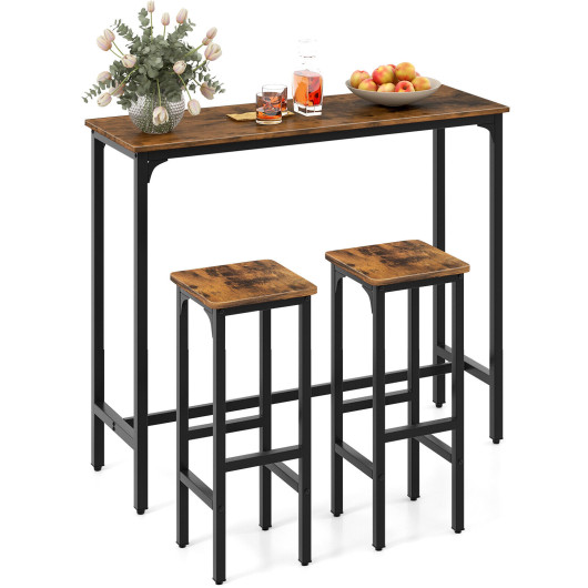 Rustic Industrial Bar Table and Stools Set Space-Saving (3pcs) - Image 4