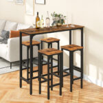 Rustic Industrial Bar Table and Stools Set Space-Saving (3pcs)