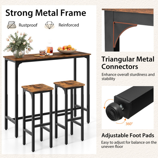 Rustic Industrial Bar Table and Stools Set Space-Saving (3pcs) - Image 7