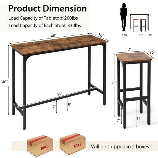 Rustic Industrial Bar Table and Stools Set Space-Saving (3pcs) - Image 5