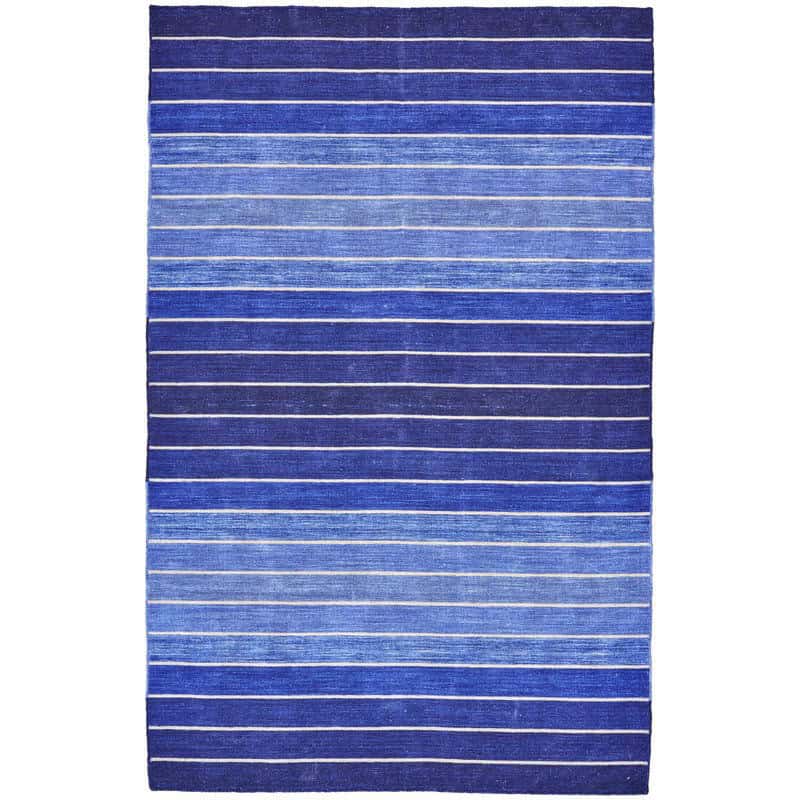 Striped Hand-Tufted Wool Cotton Blue Area Rug 2' x 3'