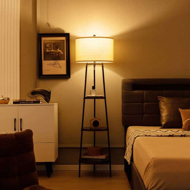 Modern Floor Lamp with 3-Tier Shelf and Linen Shade - Image 3