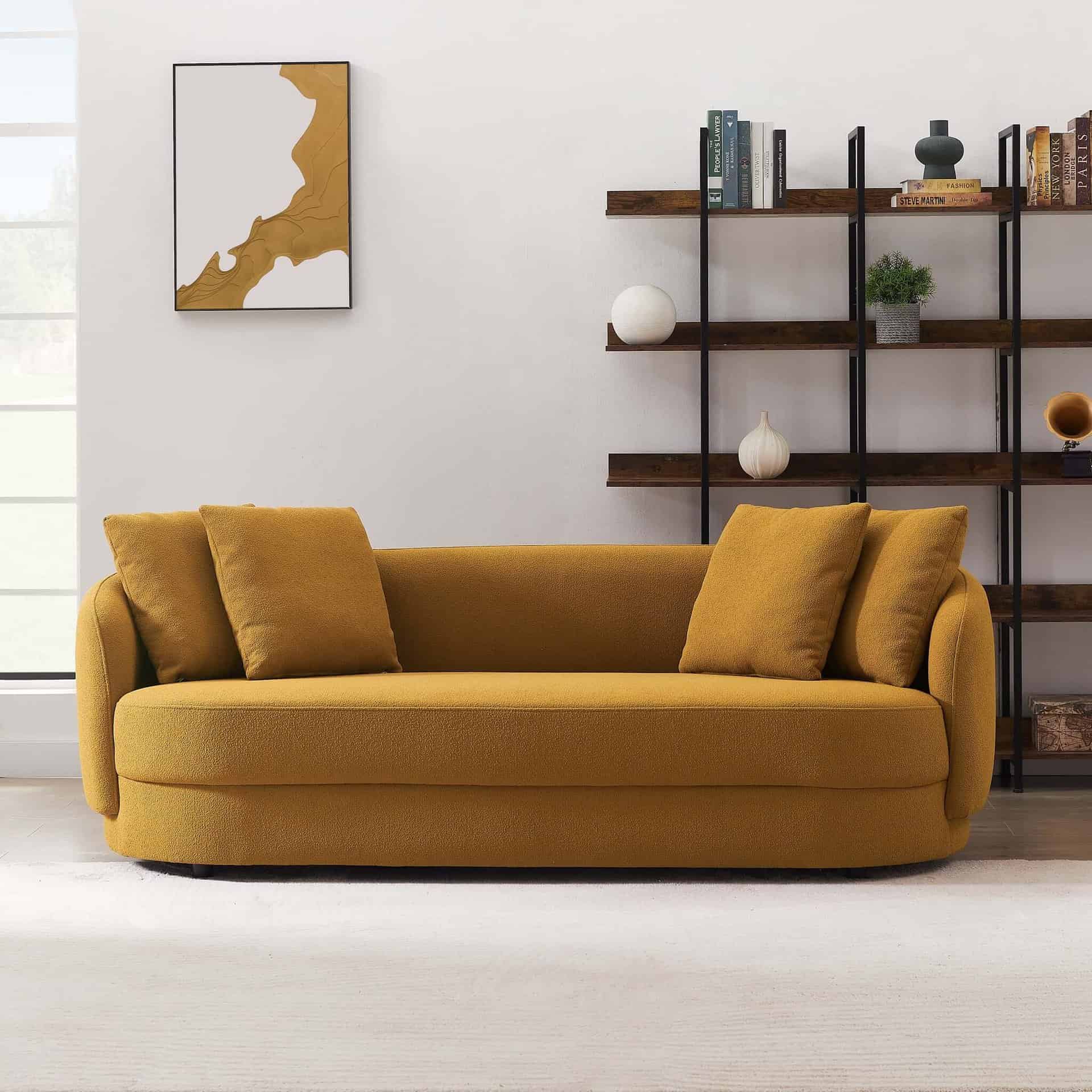 Yellow Boucle Sofa with Removable Legs and Easy Assembly