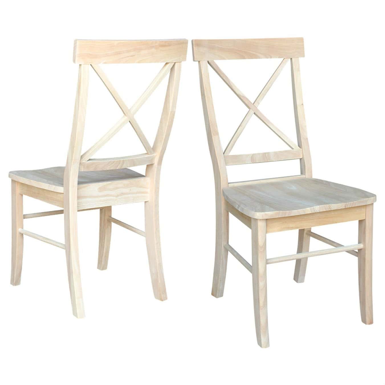 Unfinished Wood Dining Chairs with X-Back Design (Set of 2)
