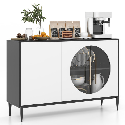 White Sideboard Cabinet with Glass Doors and Adjustable Shelves