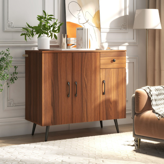 Walnut Sideboard Cabinet with Adjustable Shelves and Drawer