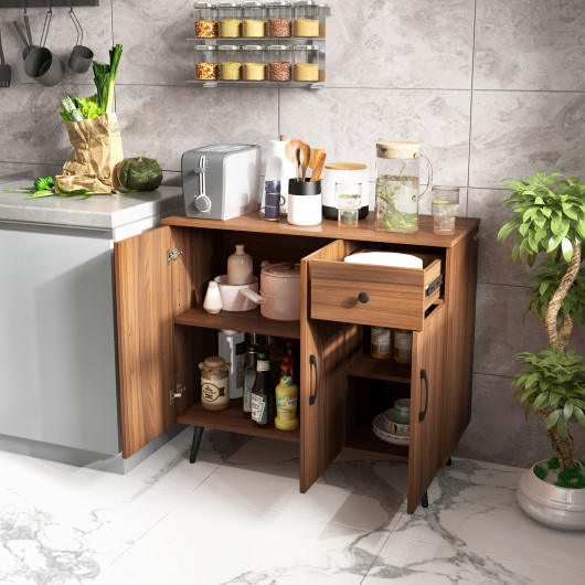 Walnut Sideboard Cabinet with Adjustable Shelves and Drawer