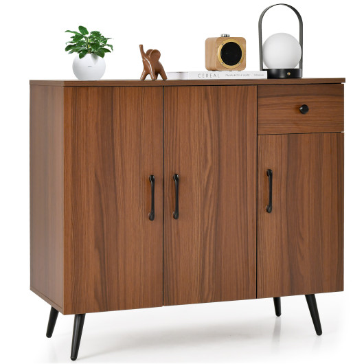 Walnut Sideboard Cabinet with Adjustable Shelves and Drawer