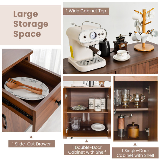 Walnut Sideboard Cabinet with Adjustable Shelves and Drawer