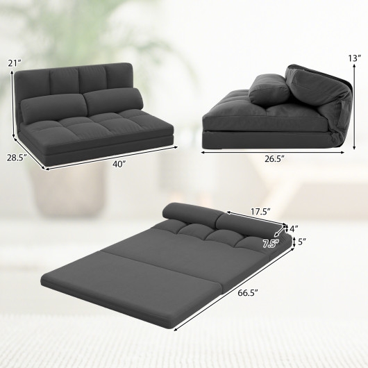 Convertible Floor Sofa Bed with Adjustable Backrest and Pillows - Image 5