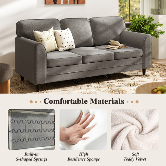 Ergonomic Teddy Velvet Sofa with Washable Cushions and Pillows