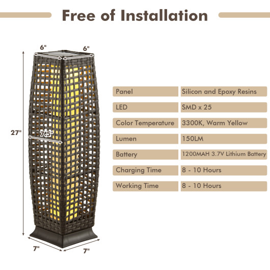 Solar-Powered Wicker Outdoor Floor Lamps with Warm LED Light (Set of 2) - Image 12