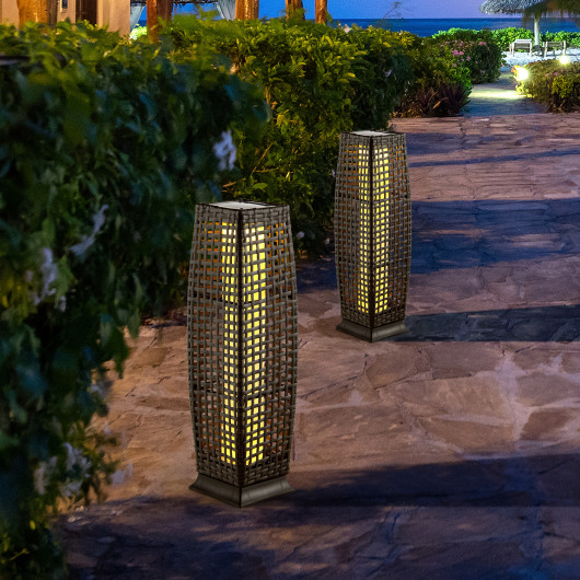 Solar-Powered Wicker Outdoor Floor Lamps with Warm LED Light (Set of 2) - Image 8