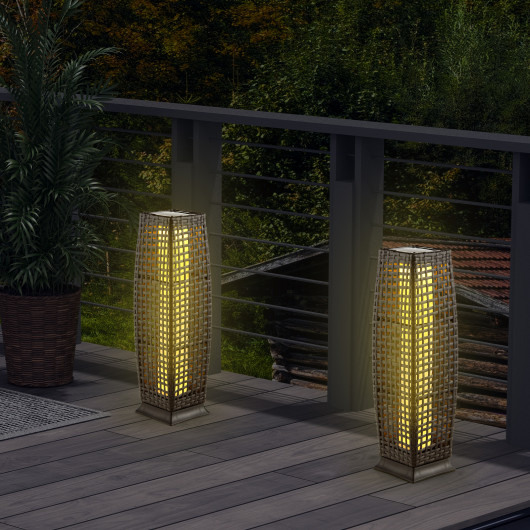 Solar-Powered Wicker Outdoor Floor Lamps with Warm LED Light (Set of 2) - Image 9