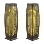 Solar-Powered Wicker Outdoor Floor Lamps with Warm LED Light (Set of 2)