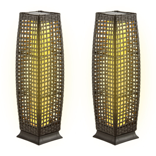 Solar-Powered Wicker Outdoor Floor Lamps with Warm LED Light (Set of 2) - Image 10