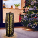Solar-Powered Wicker Outdoor Floor Lamps with Warm LED Light (Set of 2)