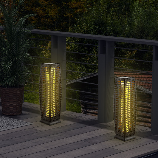 Solar-Powered Wicker Outdoor Floor Lamps with Warm LED Light (Set of 2) - Image 2