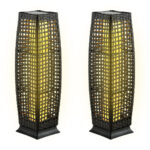 Solar-Powered Wicker Outdoor Floor Lamps with Warm LED Light (Set of 2)