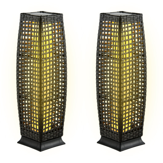 Solar-Powered Wicker Outdoor Floor Lamps with Warm LED Light (Set of 2) - Image 4