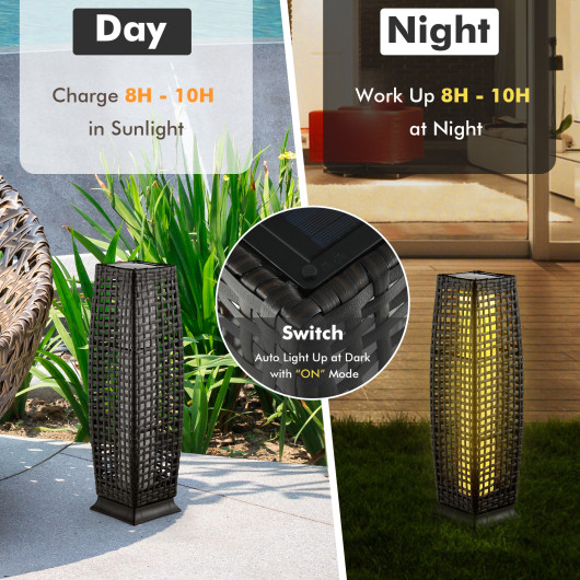 Solar-Powered Wicker Outdoor Floor Lamps with Warm LED Light (Set of 2) - Image 7