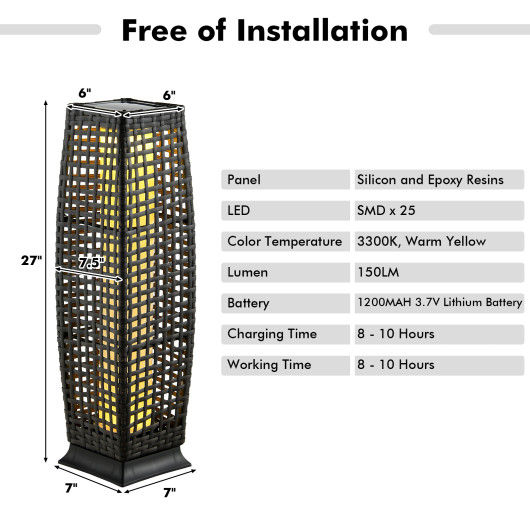 Solar-Powered Wicker Outdoor Floor Lamps with Warm LED Light (Set of 2) - Image 5