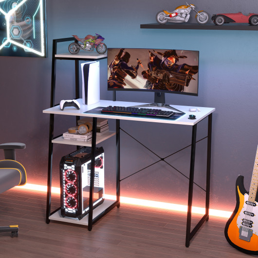 Space-Saving Computer Desk with Shelves and Host Stand - Image 16