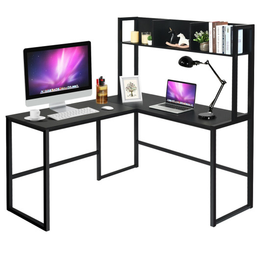 Space-Saving L-Shaped Corner Desk with Hutch and Footrest Bars - Image 11