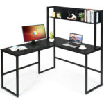 Space-Saving L-Shaped Corner Desk with Hutch and Footrest Bars