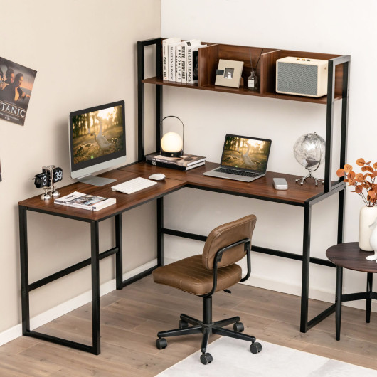 Space-Saving L-Shaped Corner Desk with Hutch and Footrest Bars - Image 15