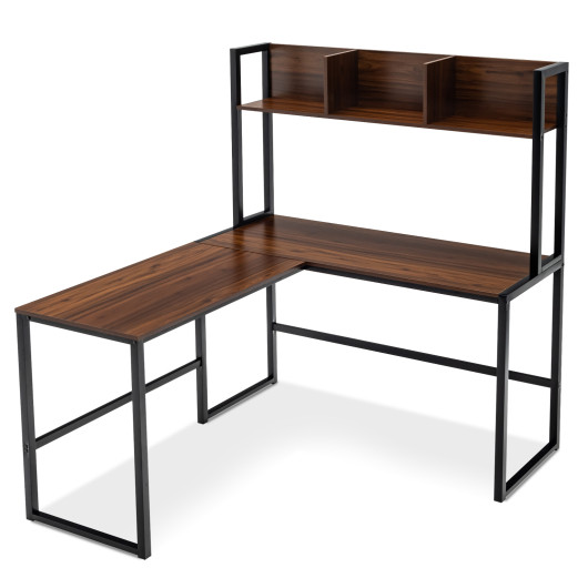 Space-Saving L-Shaped Corner Desk with Hutch and Footrest Bars - Image 17