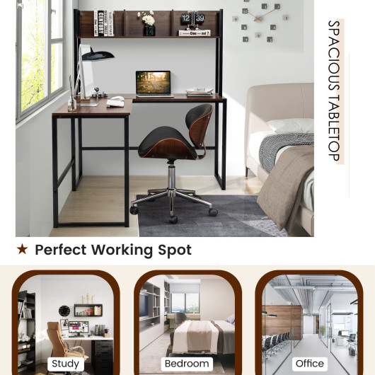 Space-Saving L-Shaped Corner Desk with Hutch and Footrest Bars - Image 19